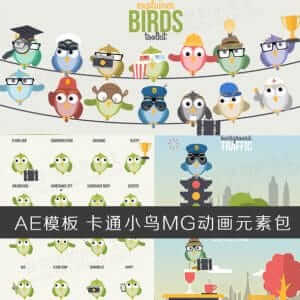 卡通拟人化小鸟角色MG动画元素包 AE模板-伊丞小站（YLIMHS.COM）