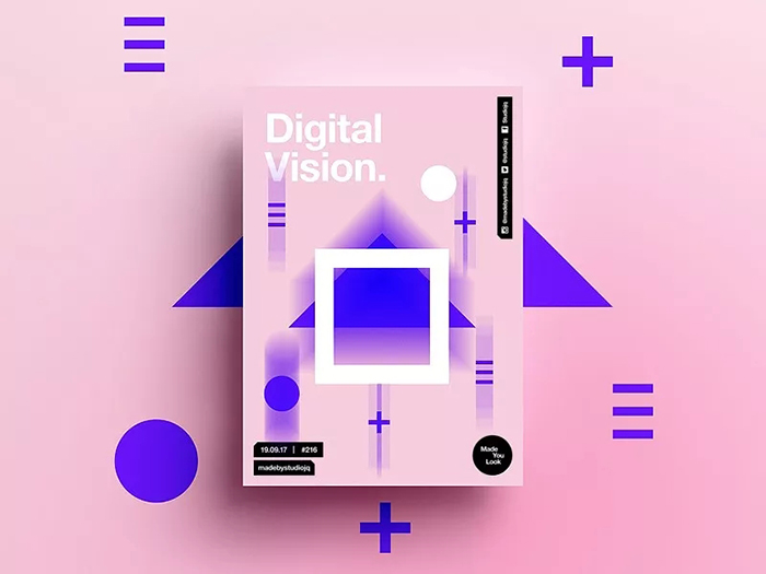 【配色海报制作】红蓝撞色的几何形状