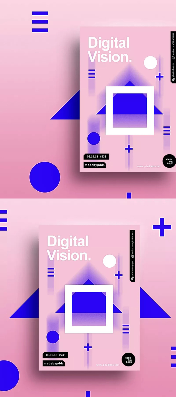 【配色海报制作】红蓝撞色的几何形状