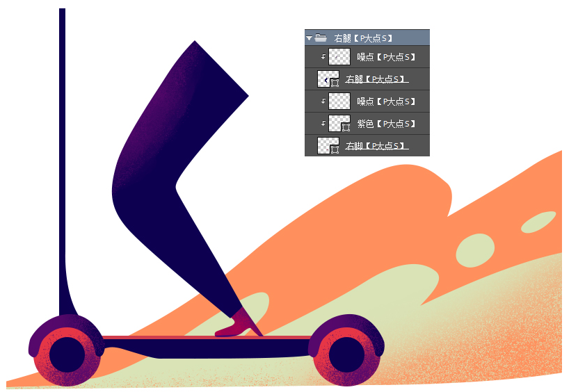 噪点插画：用PS给滑板车人像添加噪点