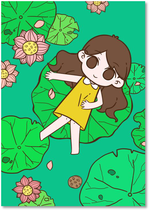 手绘插画教程：绘制荷塘夜景