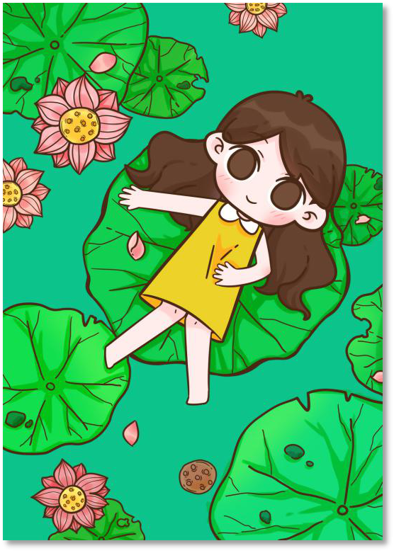 手绘插画教程：绘制荷塘夜景