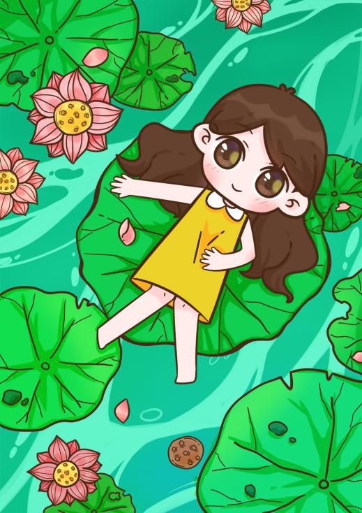 手绘插画教程：绘制荷塘夜景