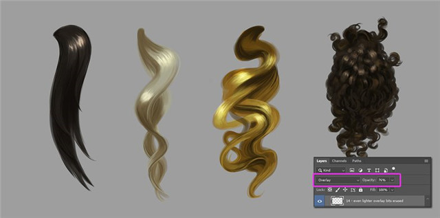 PS绘画教程：四种基本头发类型的绘制