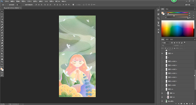AI+PS绘制小清新风格许愿少女手机壁纸图文教程